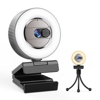 2K HD Plug and Play Webcam with 3-Level Brightness Ring Light